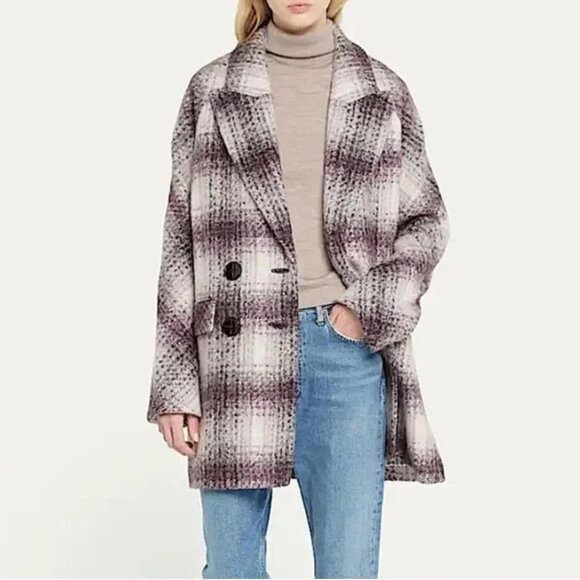 Veronica Beard Deena Dickey Plaid Wool Coat Jacket Bordeaux - Size XS - Picture 1 of 7
